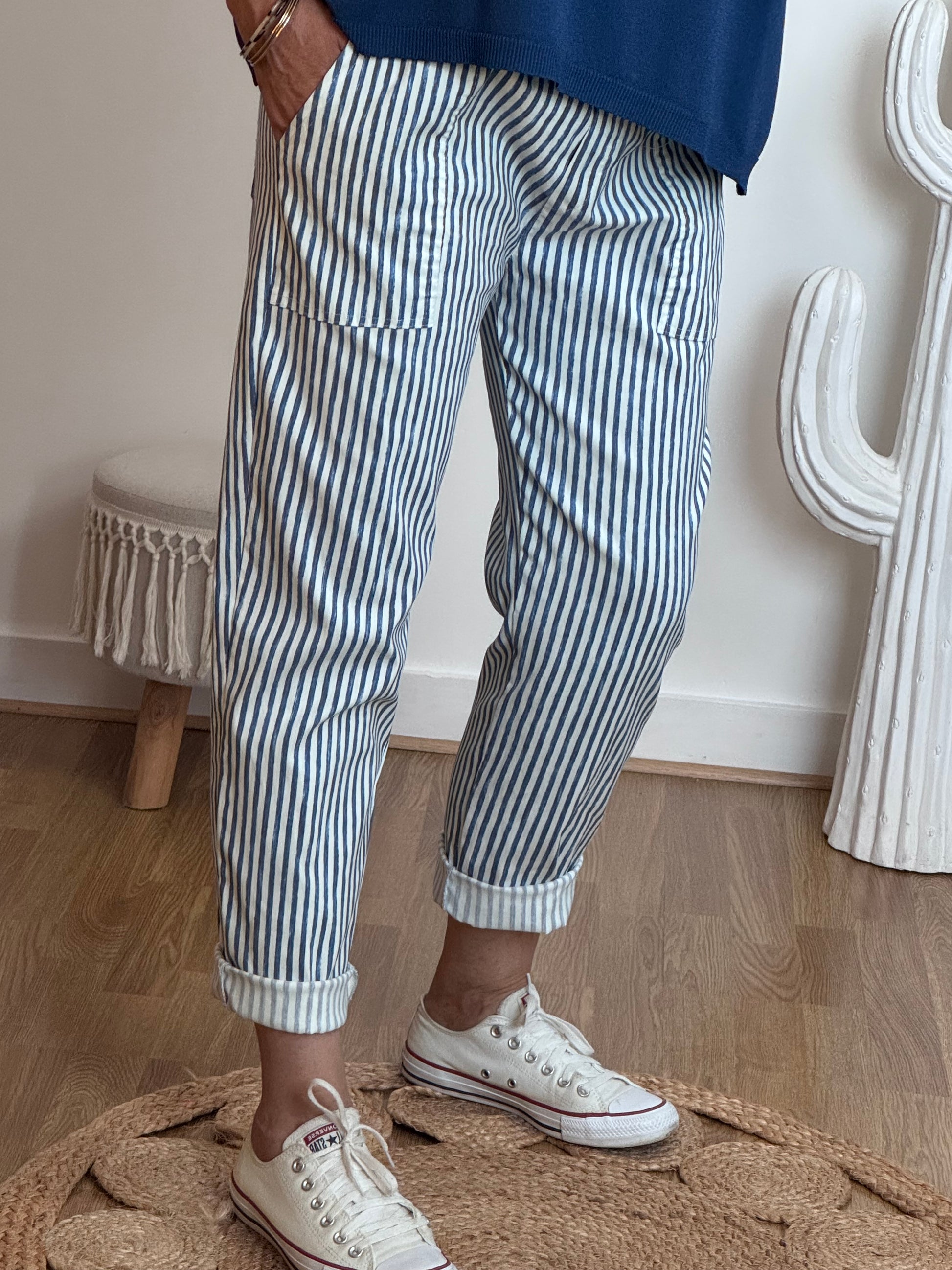 Pantalon confort rayures marine