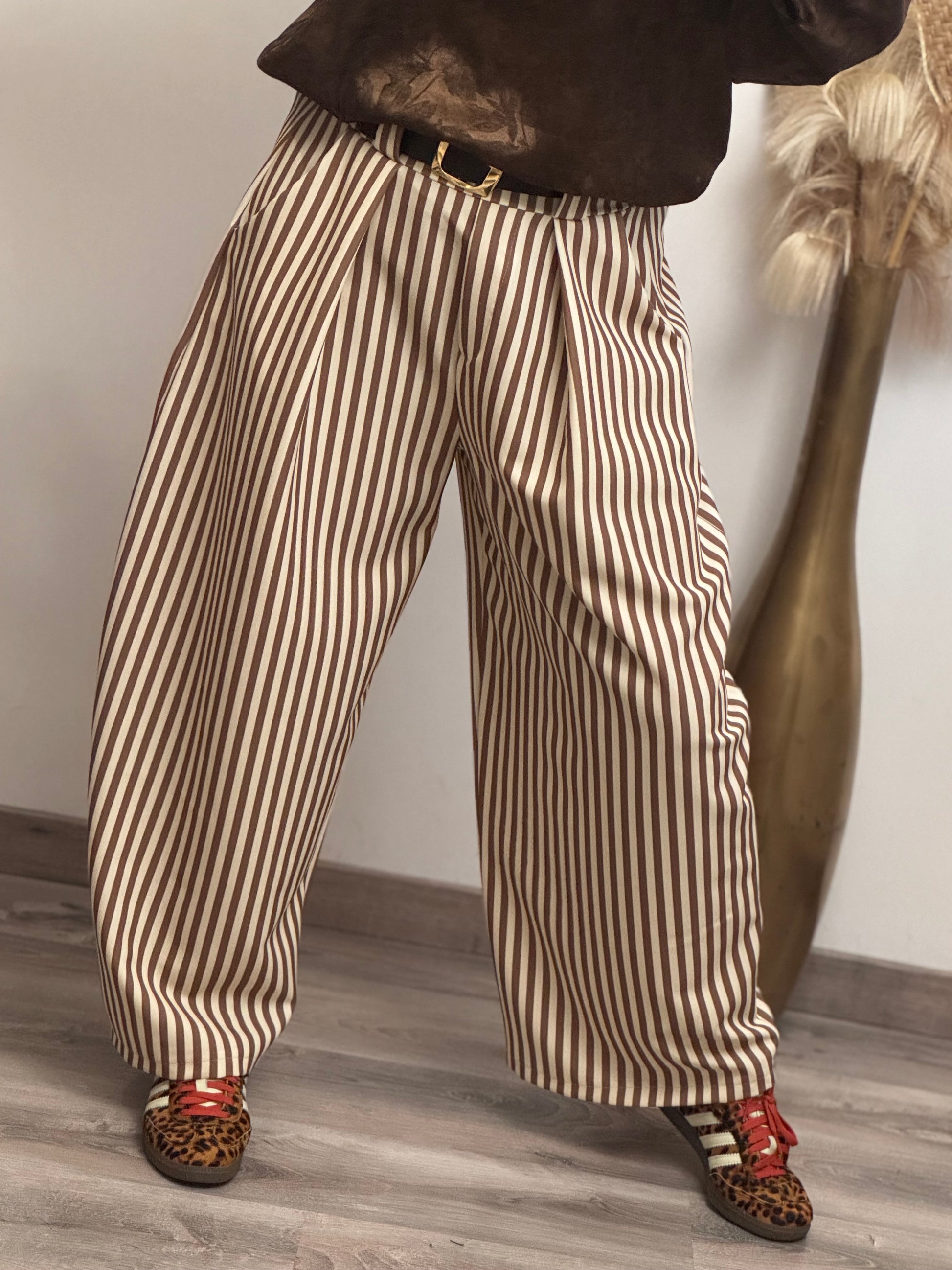 Pantalon ballon rayures marrons