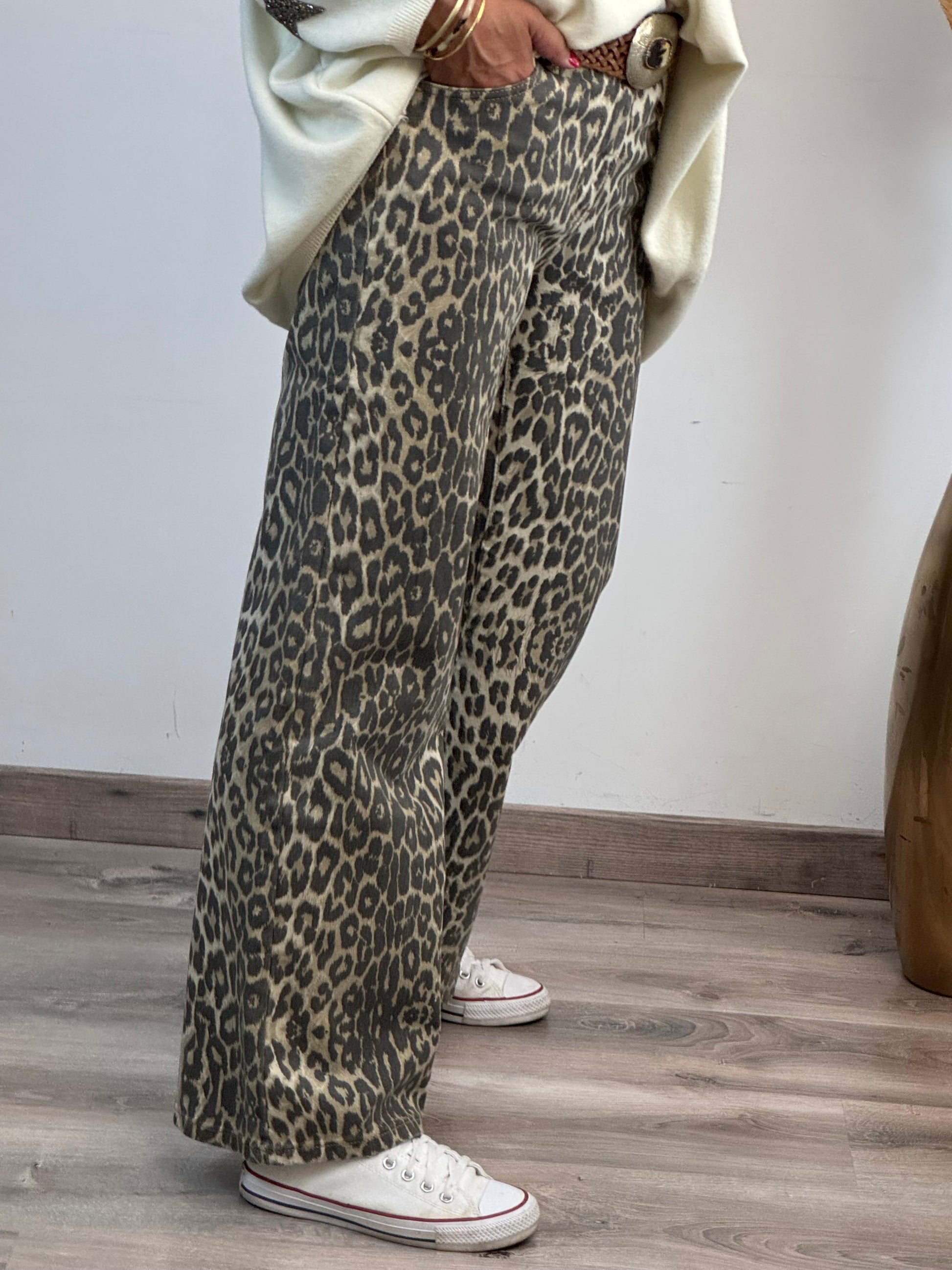 Jeans wide leg leopard