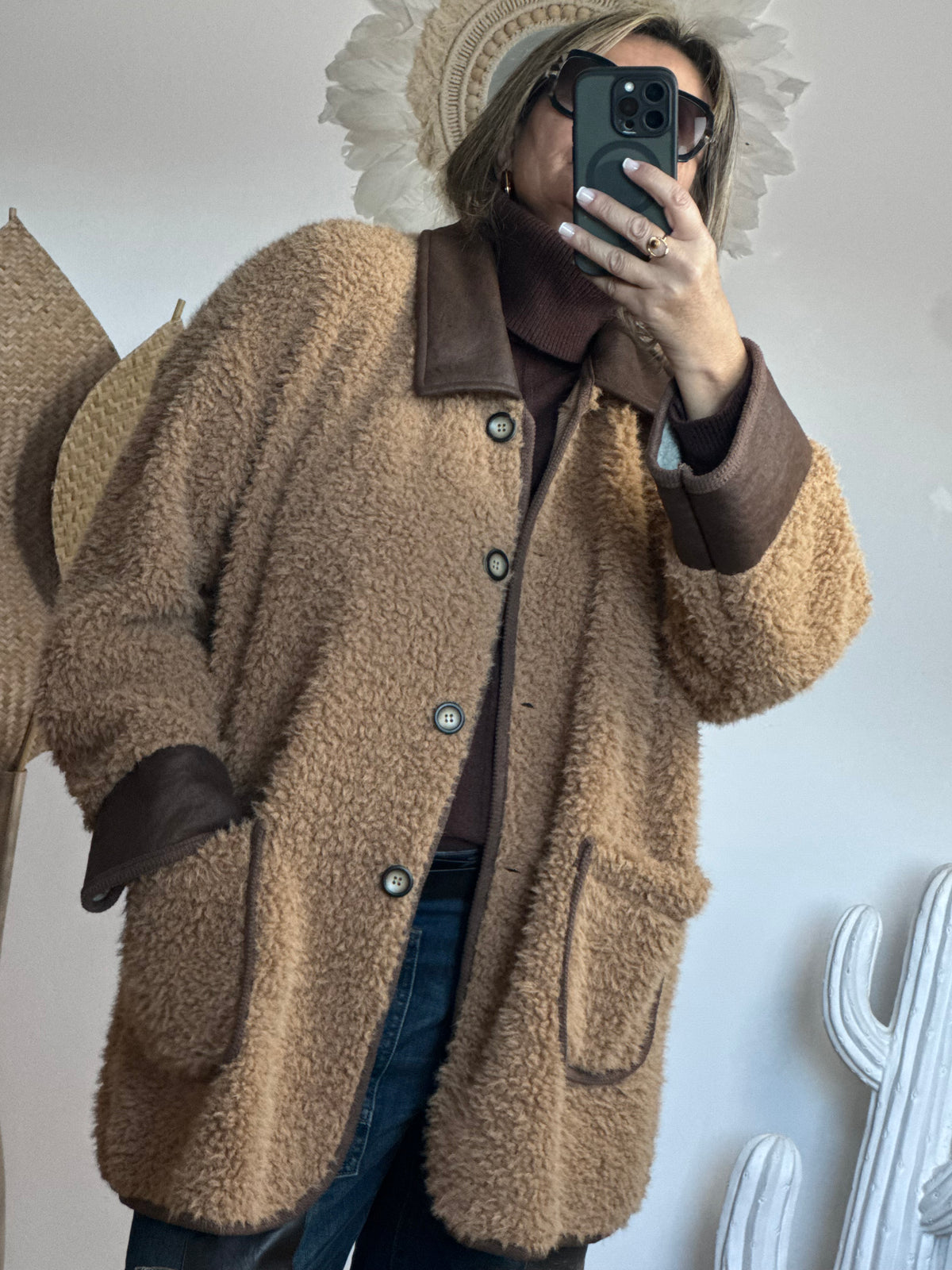 Veste moumoute camel bi matière