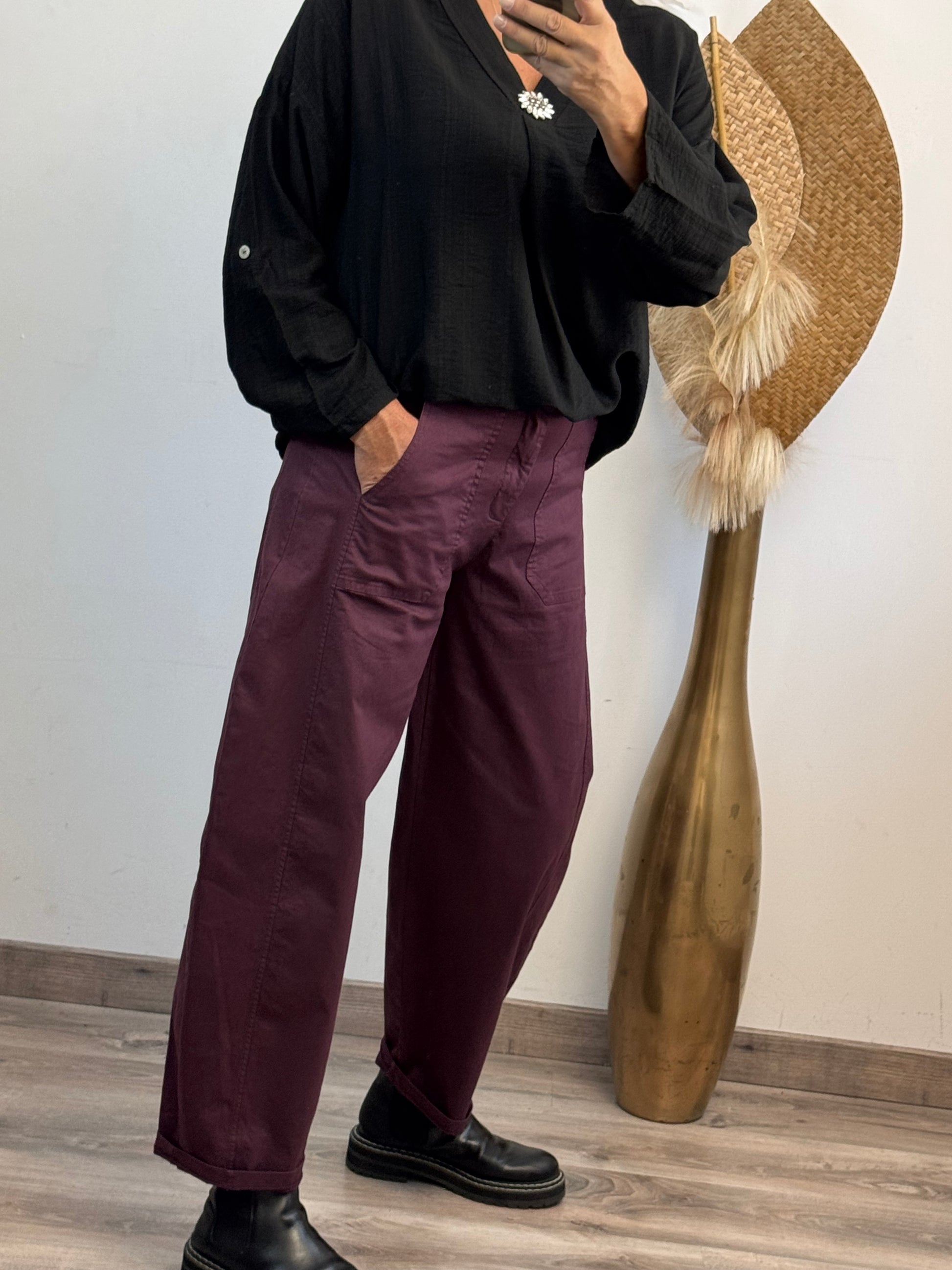 Pantalon barrel lie de vin