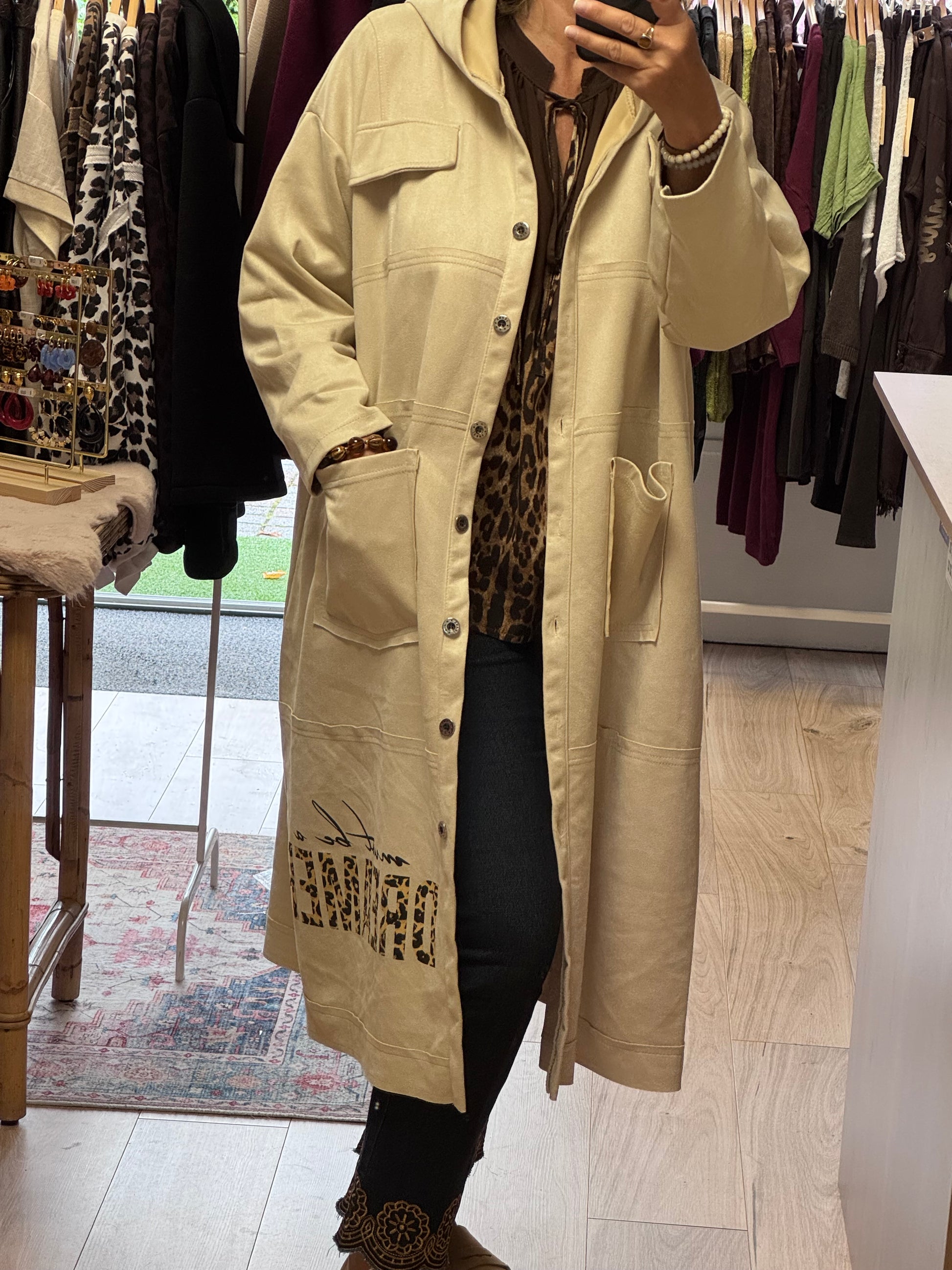 Veste longue suédine beige