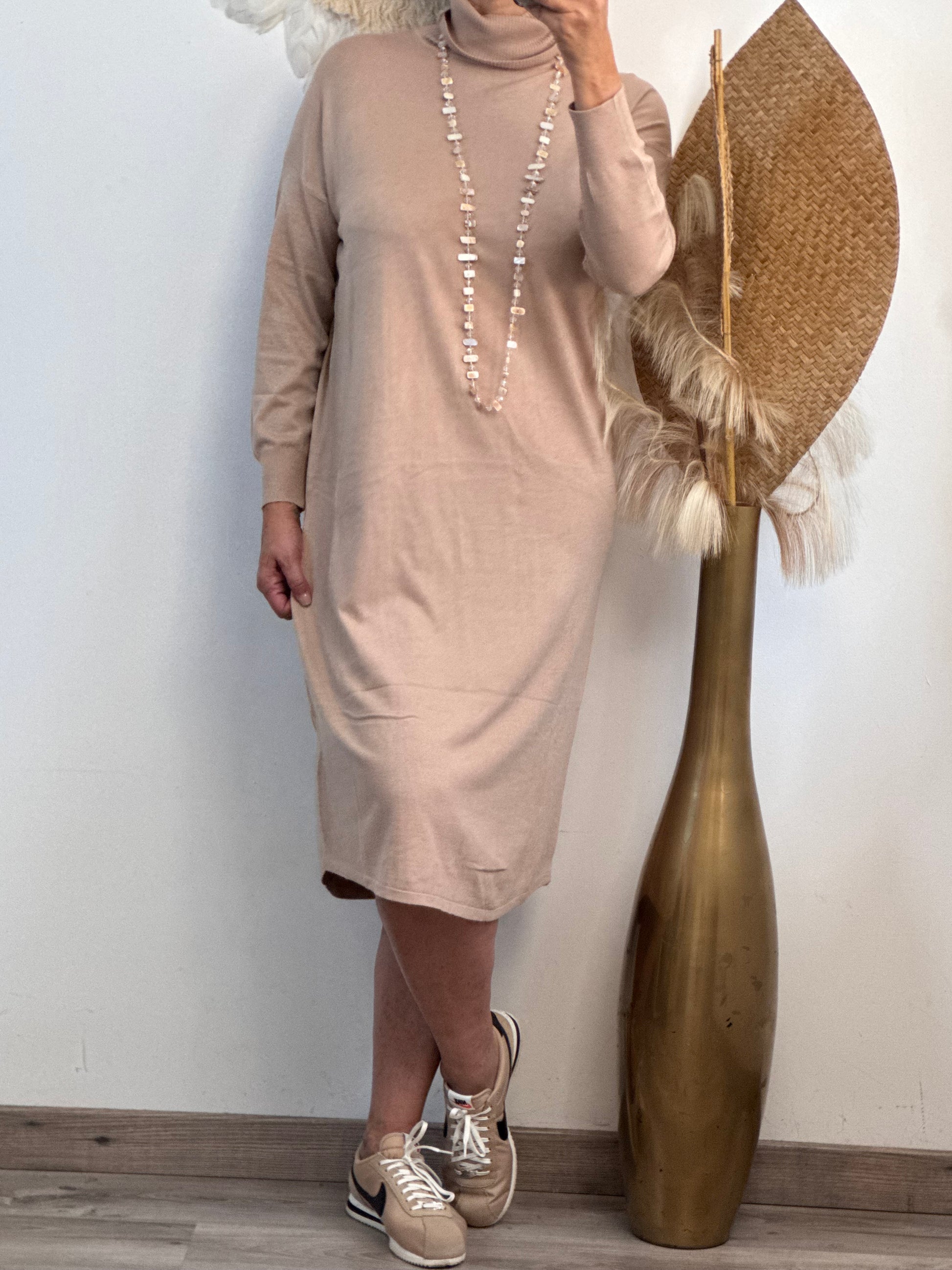 Robe longue maille beige