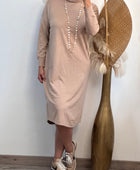 Robe longue maille beige