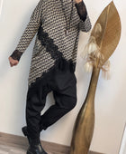 Pull asymétrique pieds de poule dentelle