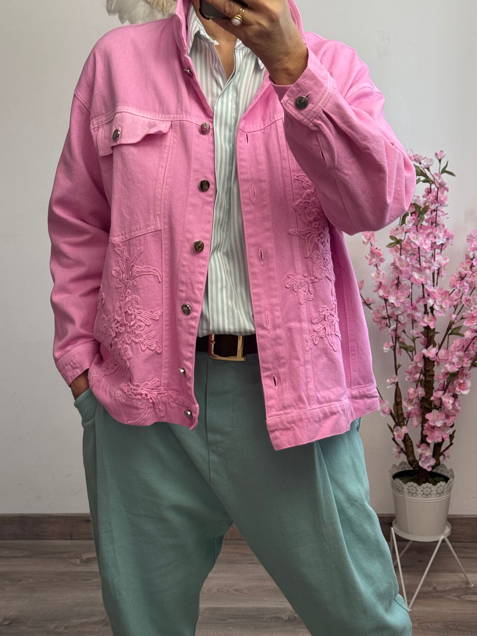 Blouson jeans rose broderie TU 38/44