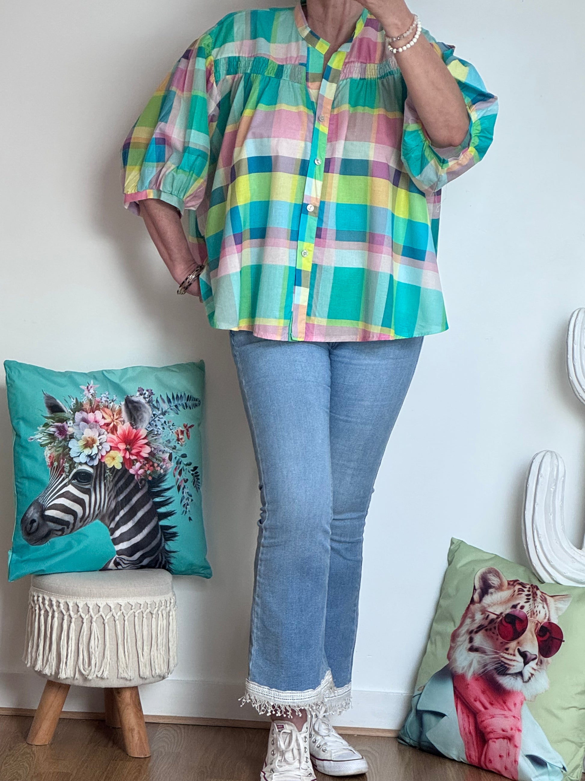 Chemise carreaux turquoise
