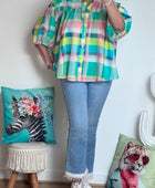 Chemise carreaux turquoise