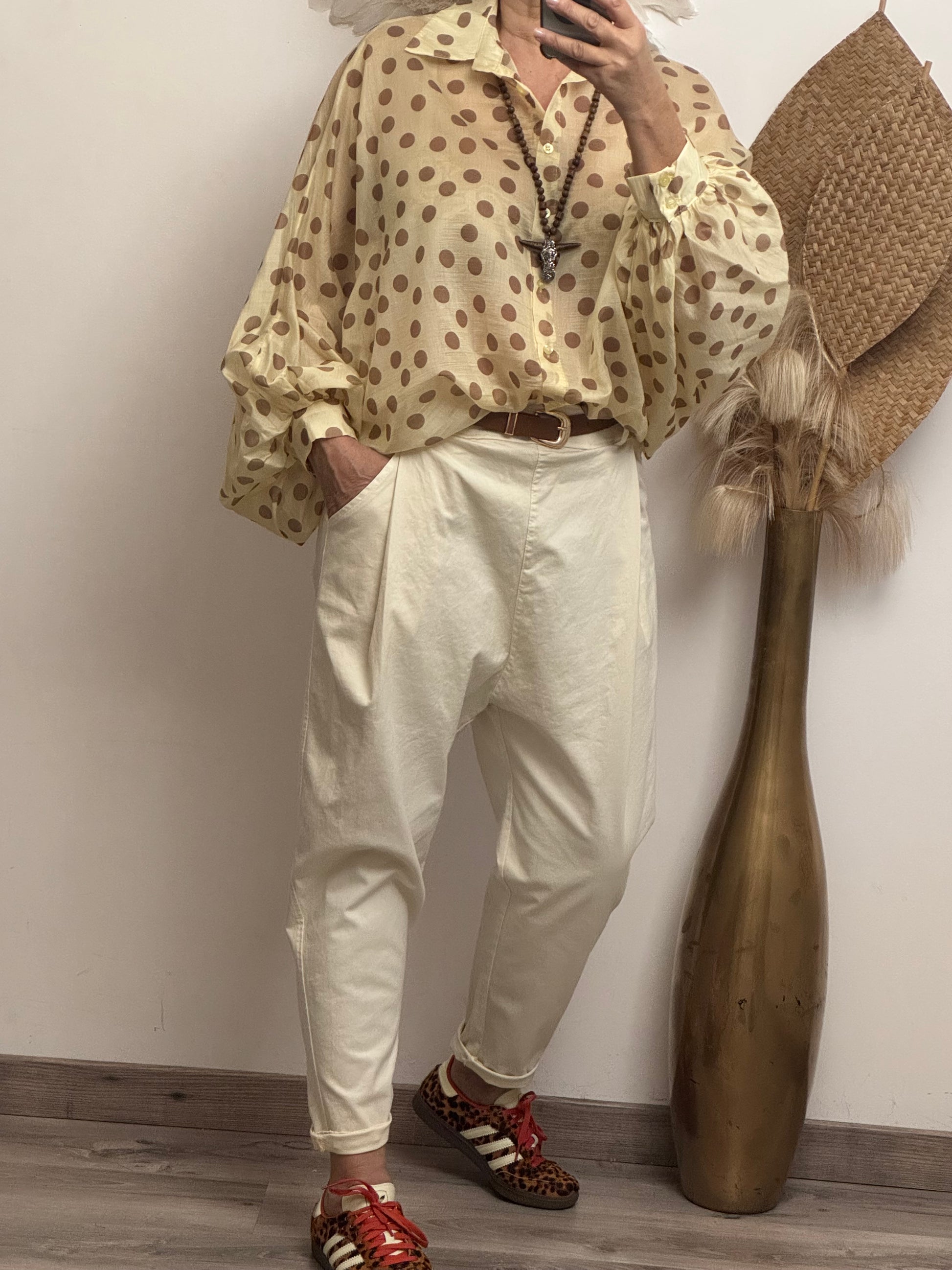 Blouse fluide jaune pois marrons