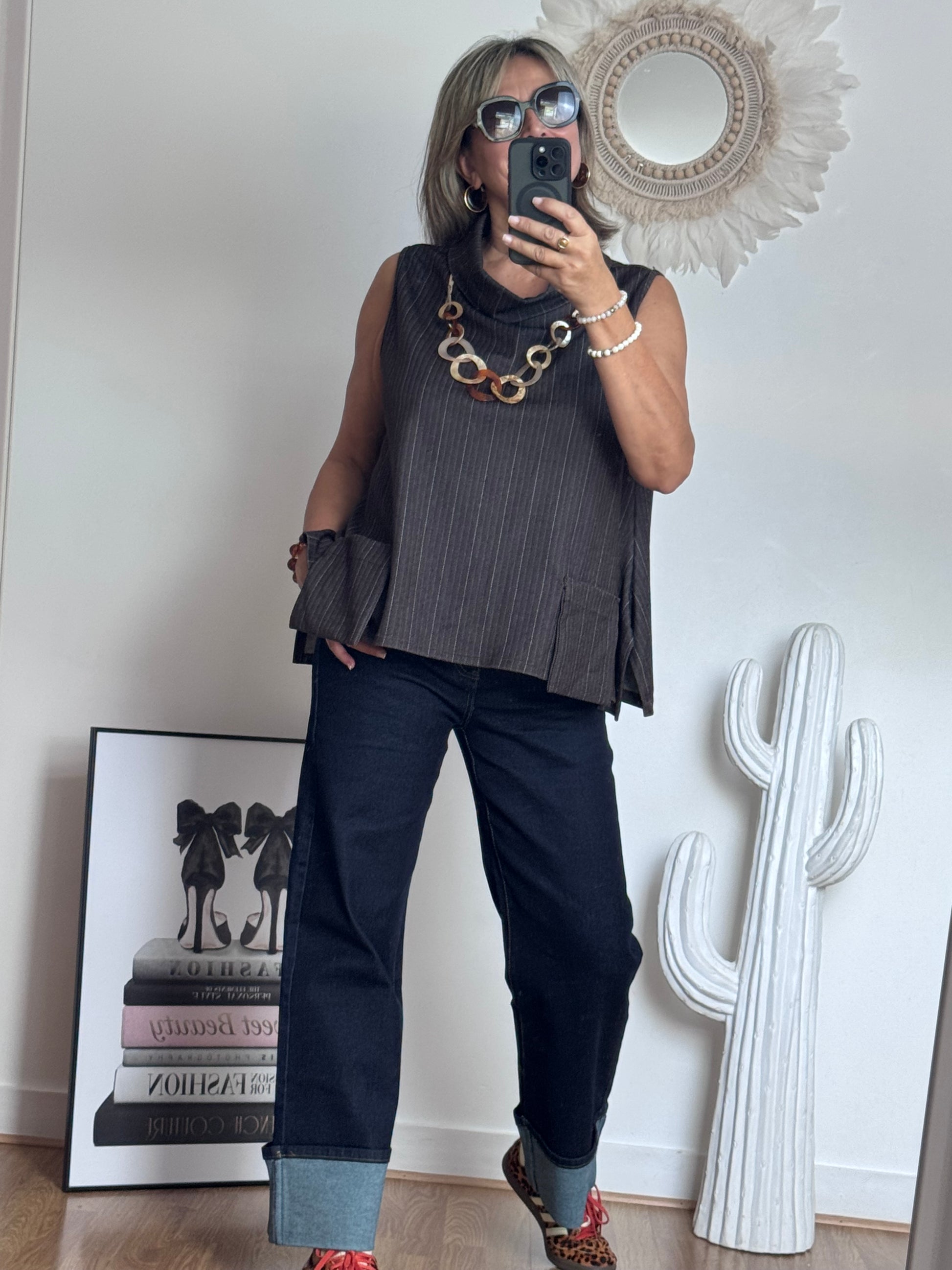 Jean revers wide leg bleu brut