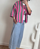 Veste kimono kaki et rose