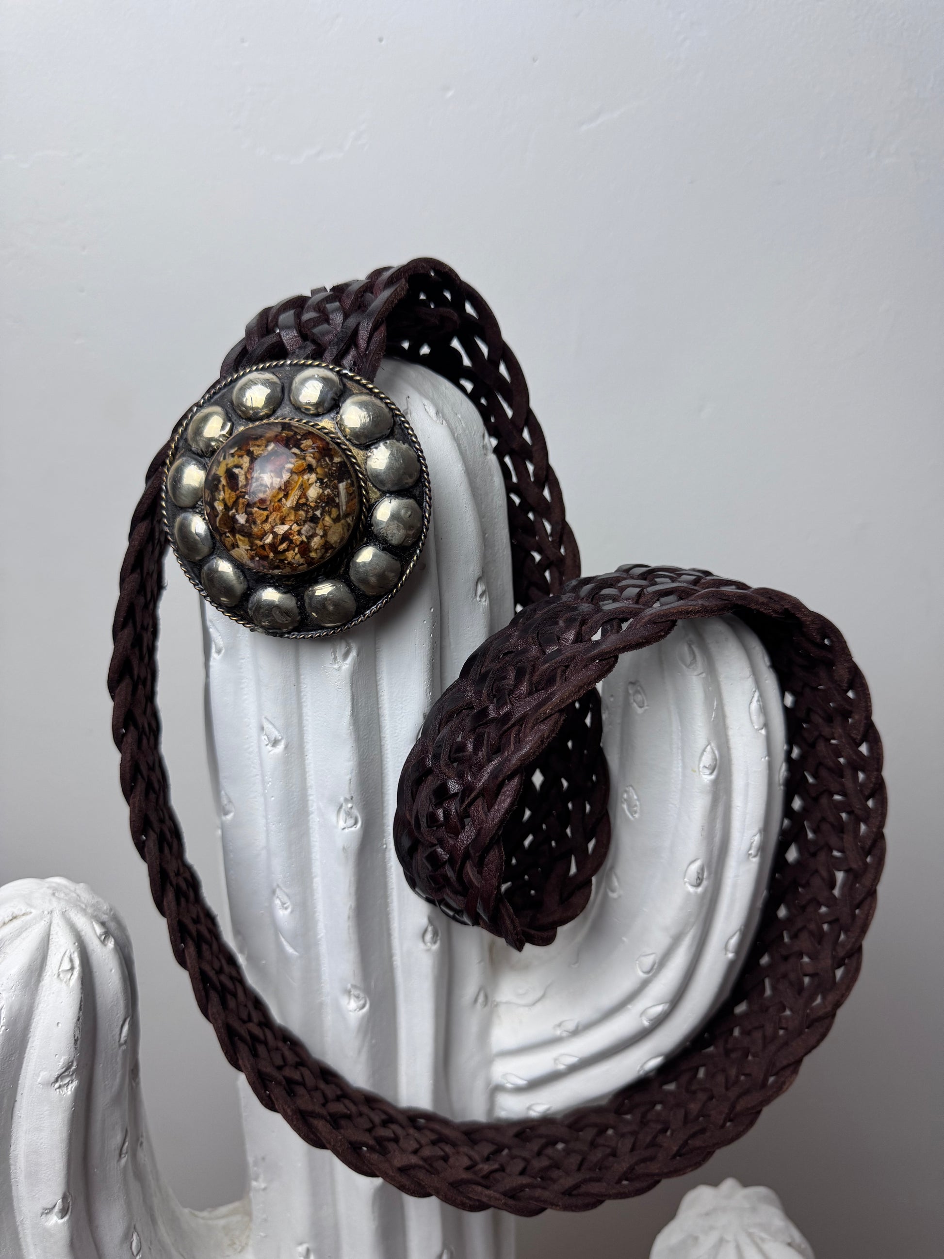 Ceinture cuir tressée marron