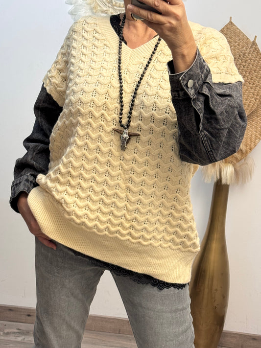Pull crème manches jeans TU 44/50