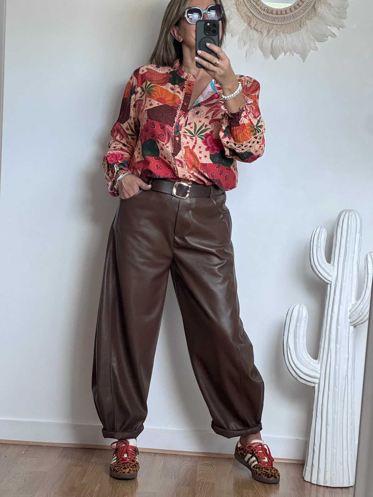 Pantalon barrel similicuir marron TU 38/46