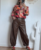 Pantalon barrel similicuir marron TU 38/46