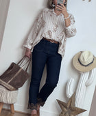 Jean flare bleu brute brodé