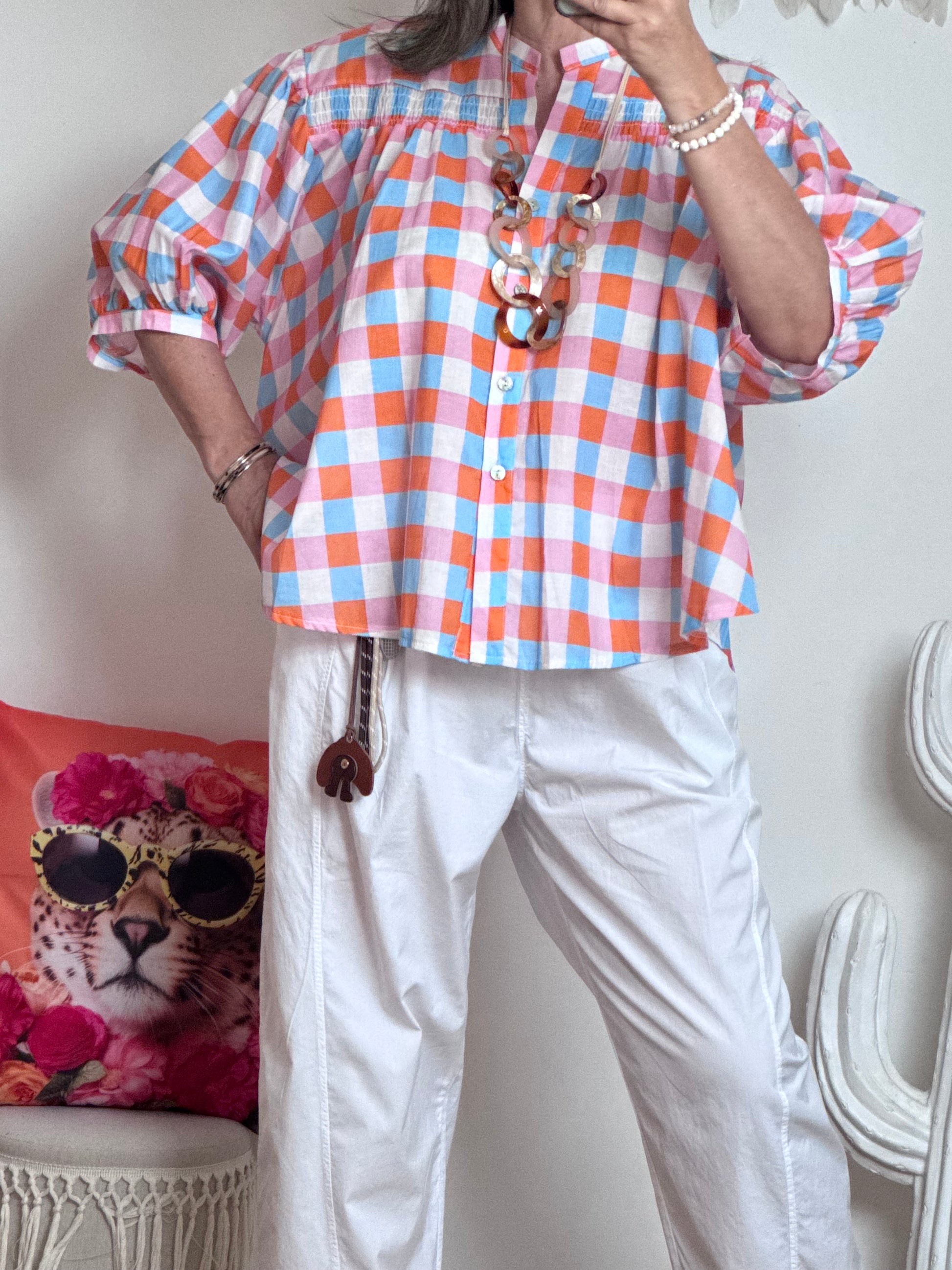 Blouse vichy orange /bleu