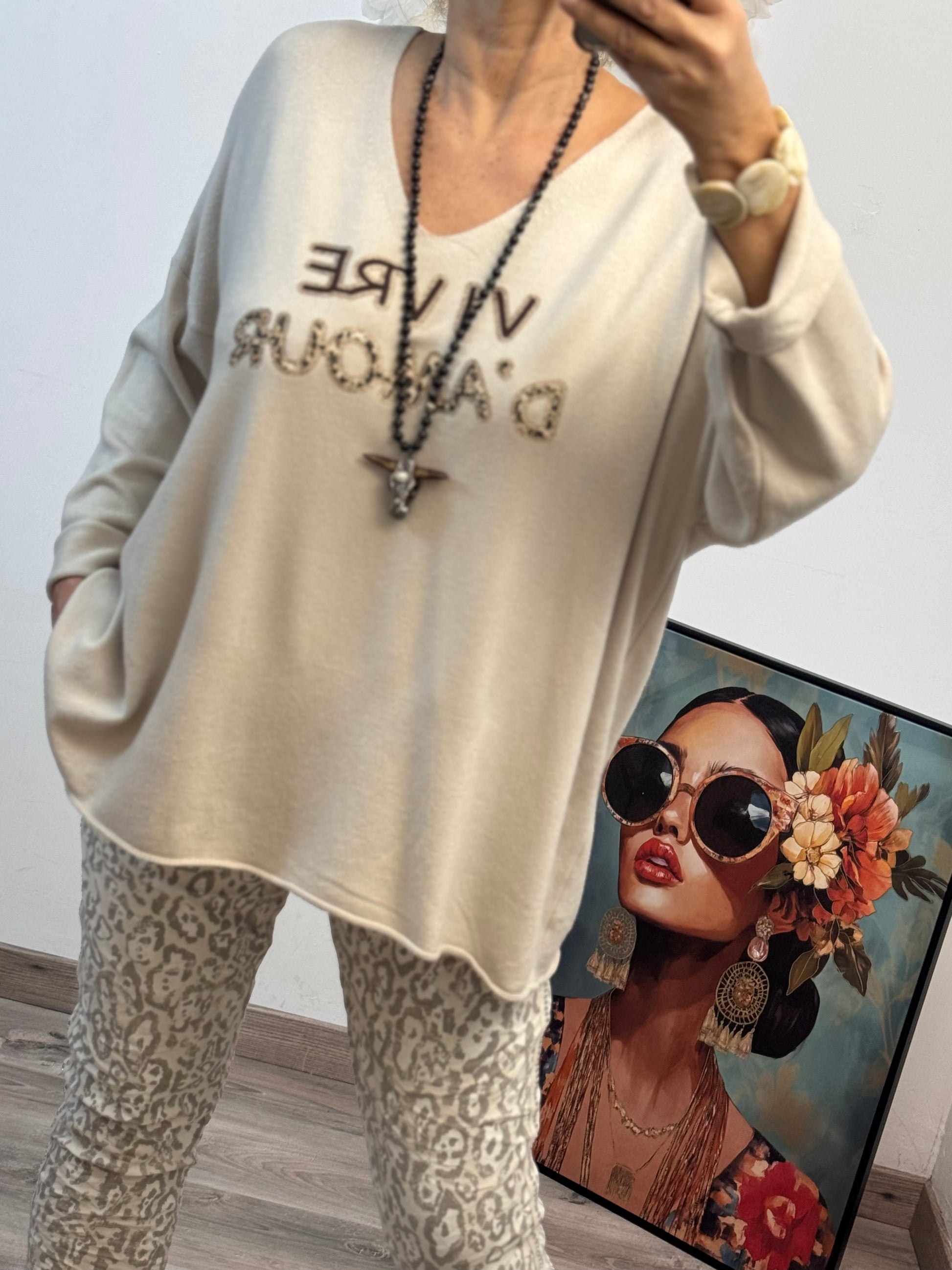 Pull beige vivre d’amour TU 40/50