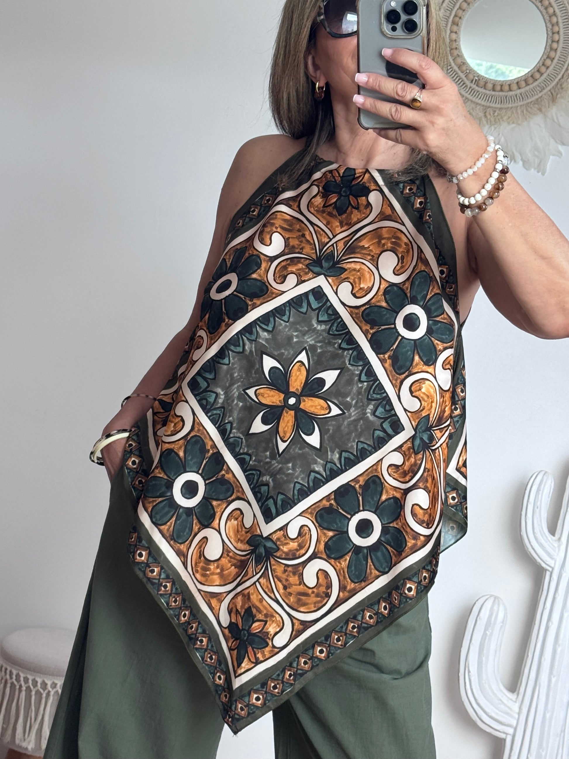 Top foulard kaki
