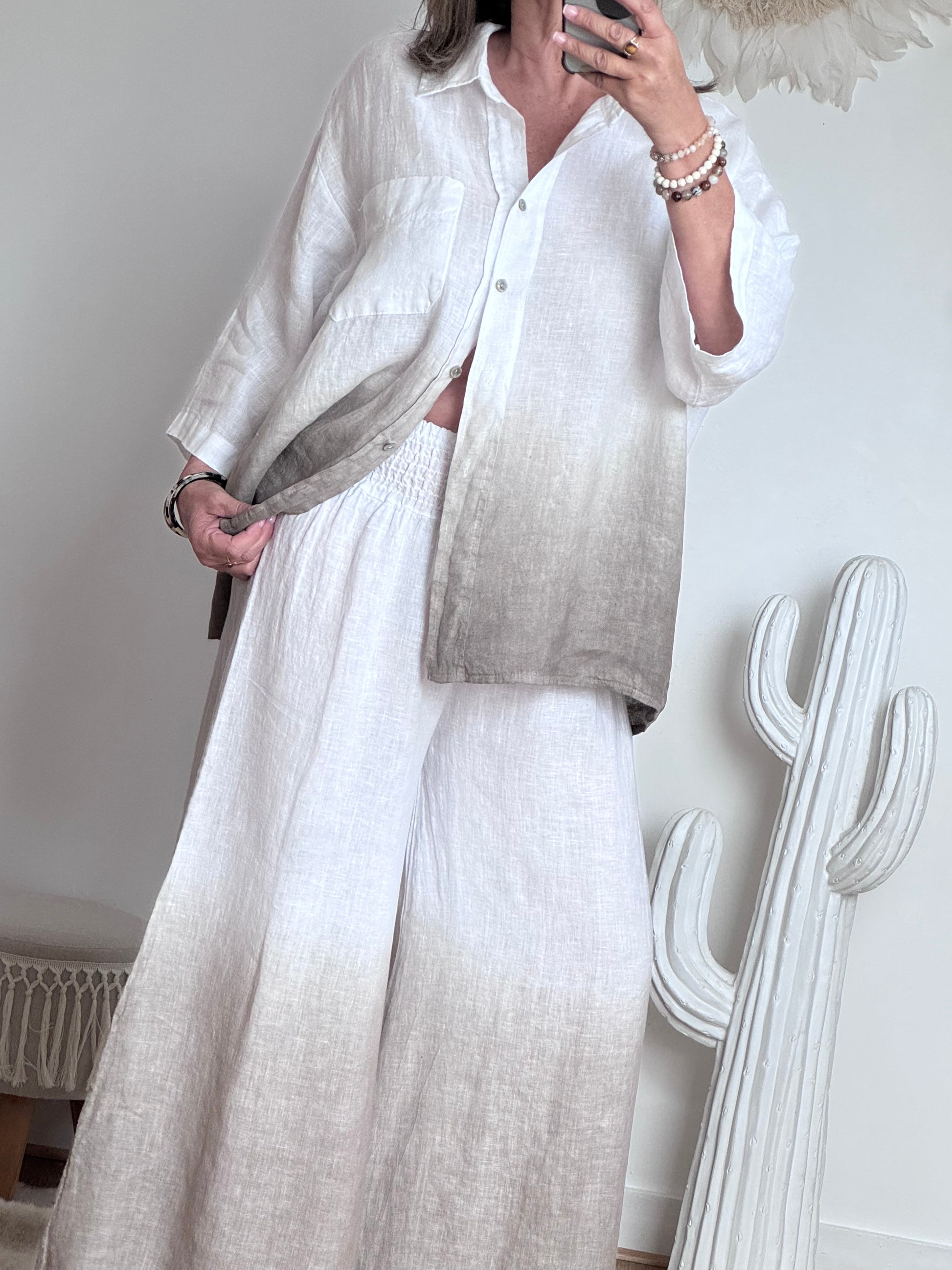Chemise lin blanche/beige TU 38/48