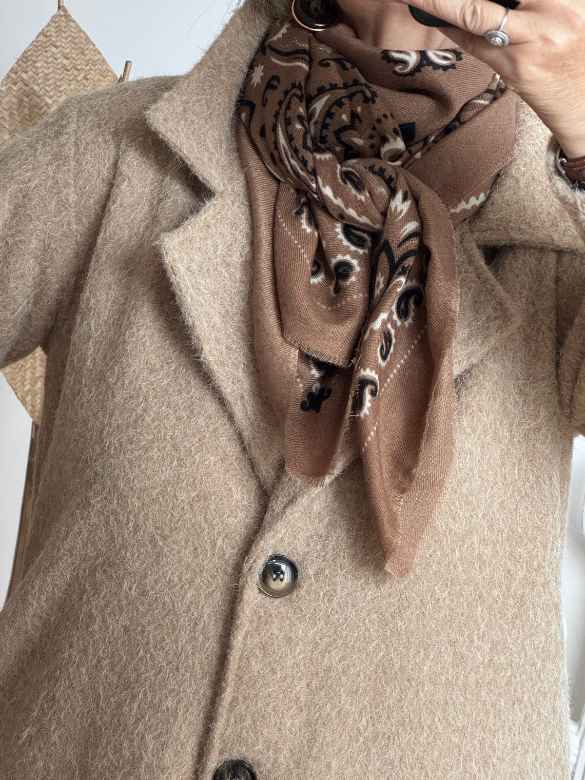 Écharpe imprimée cachemire beige