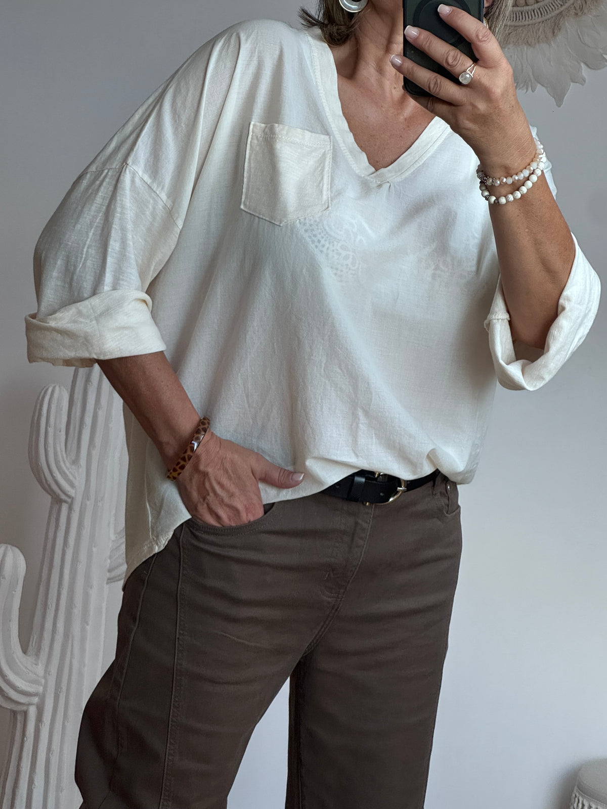 Teeshirt bi matière crème
