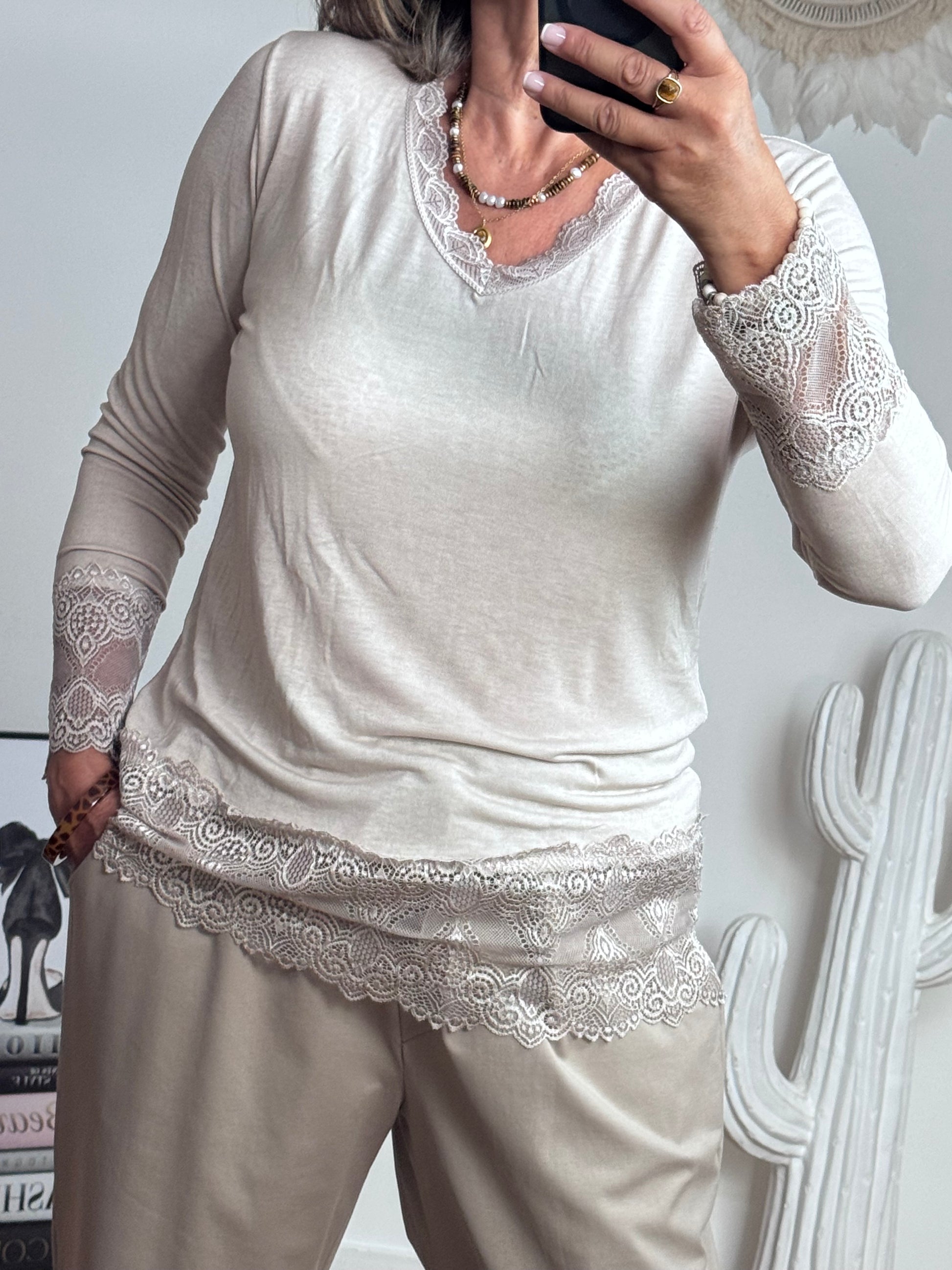 Top dentelle beige