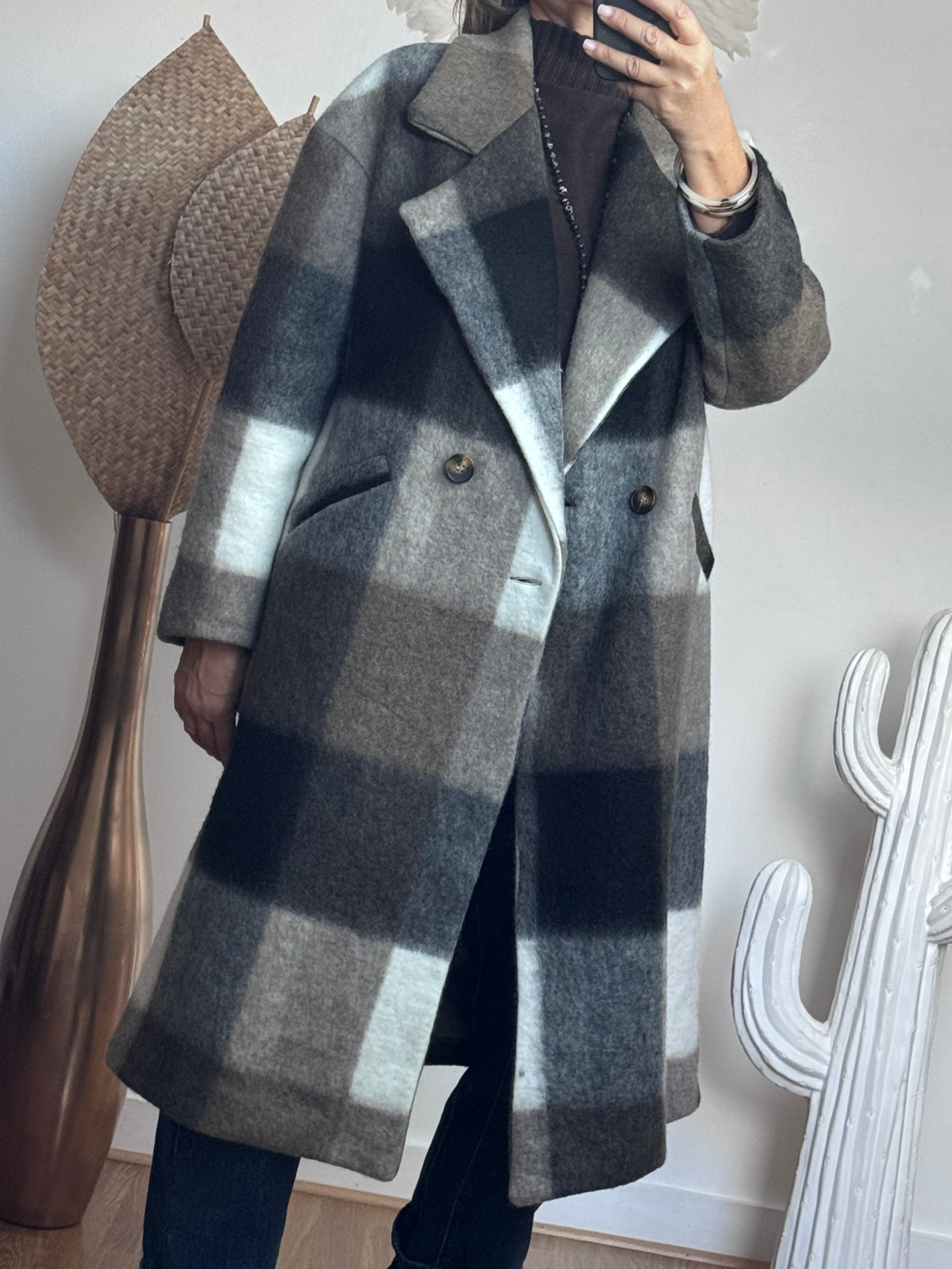 Manteau carreaux taupe