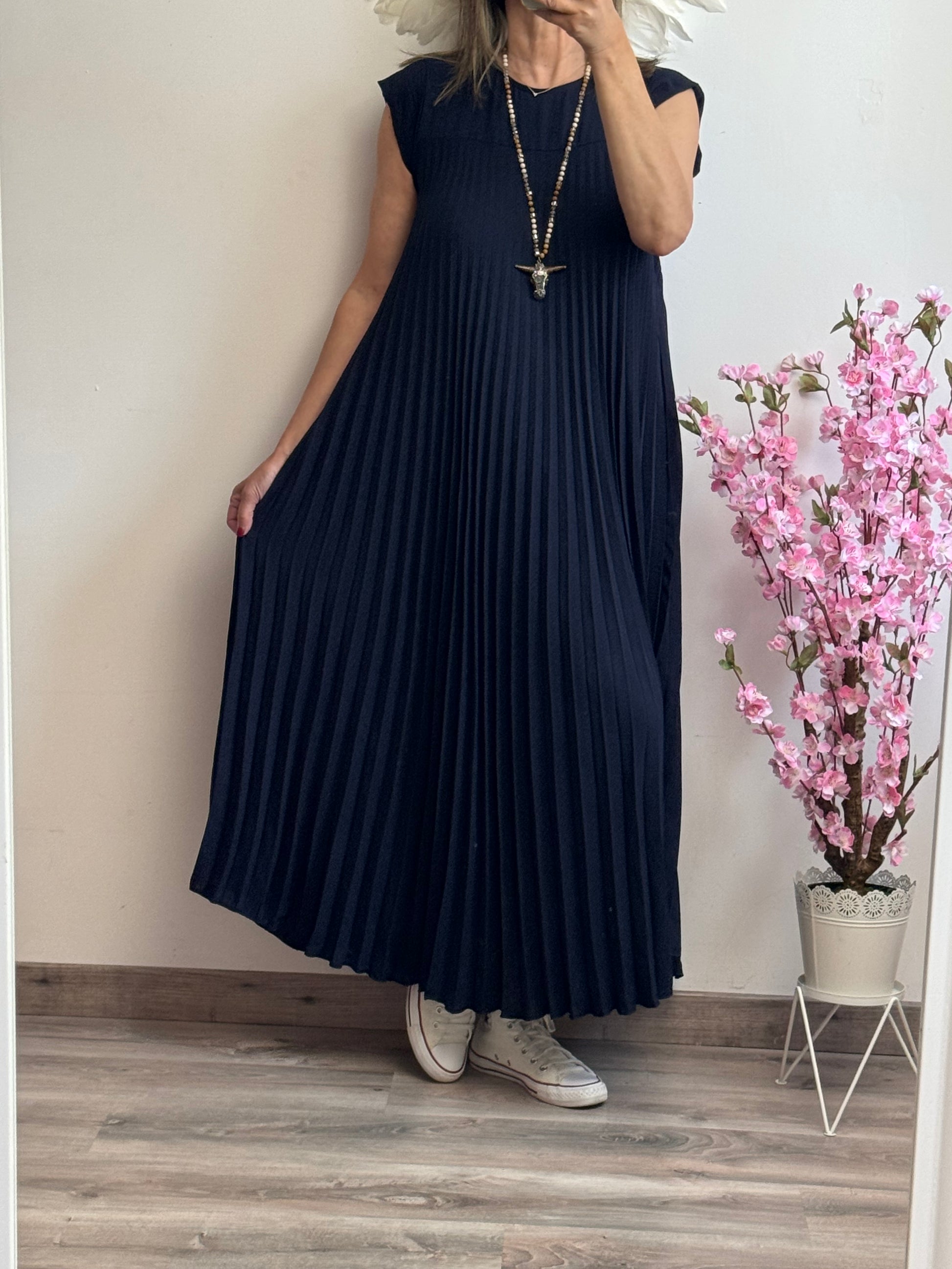Robe longue plissée marine