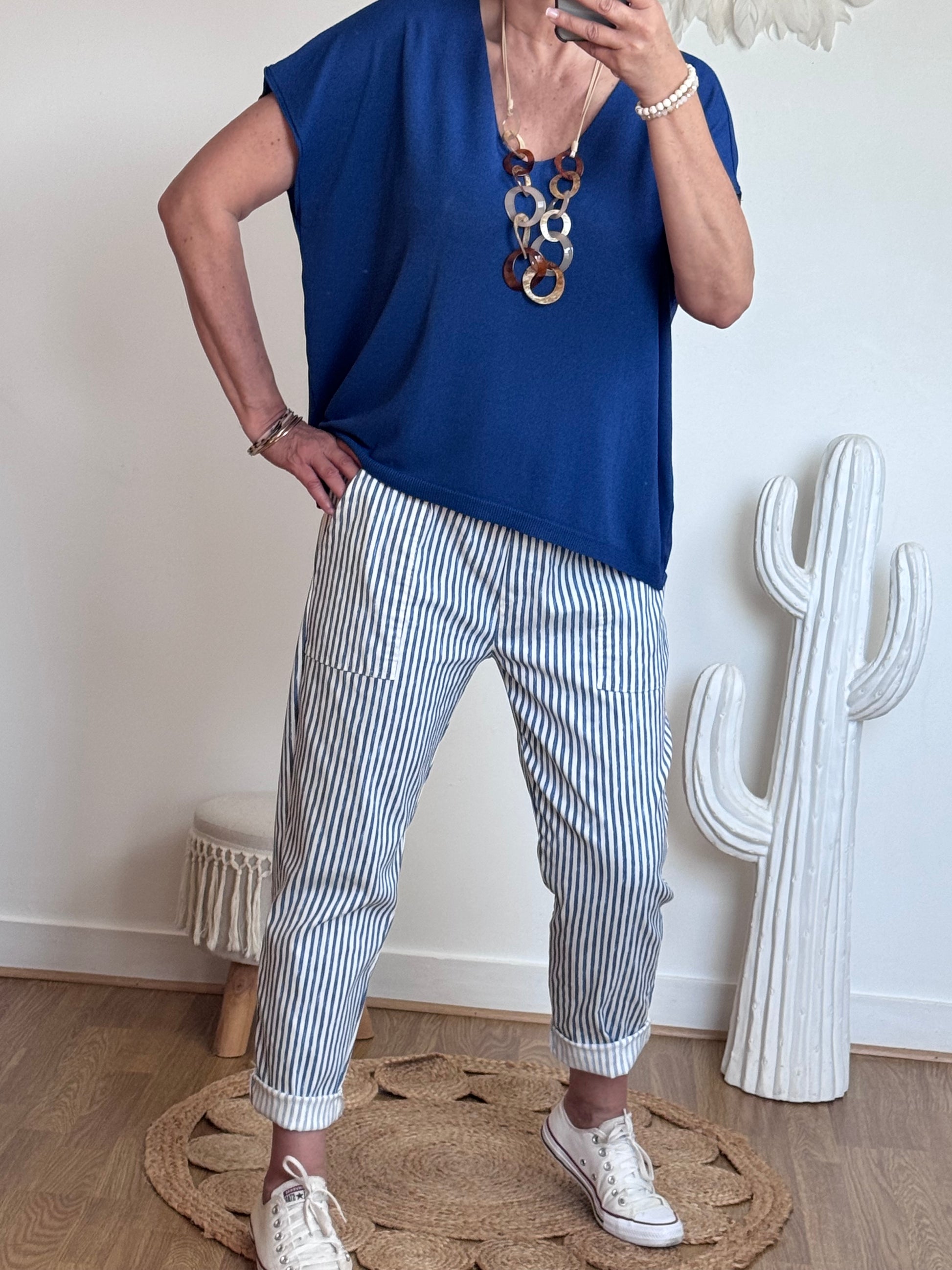 Pantalon confort rayures marine