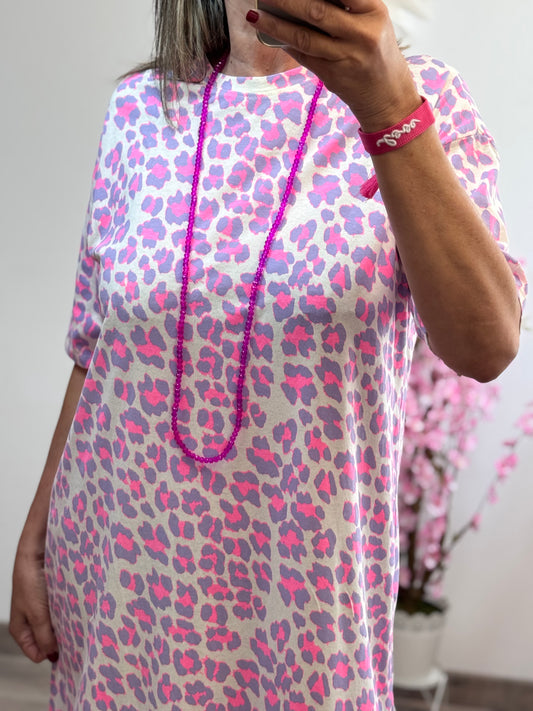Robe teeshirt Léo rose fluo et Lila