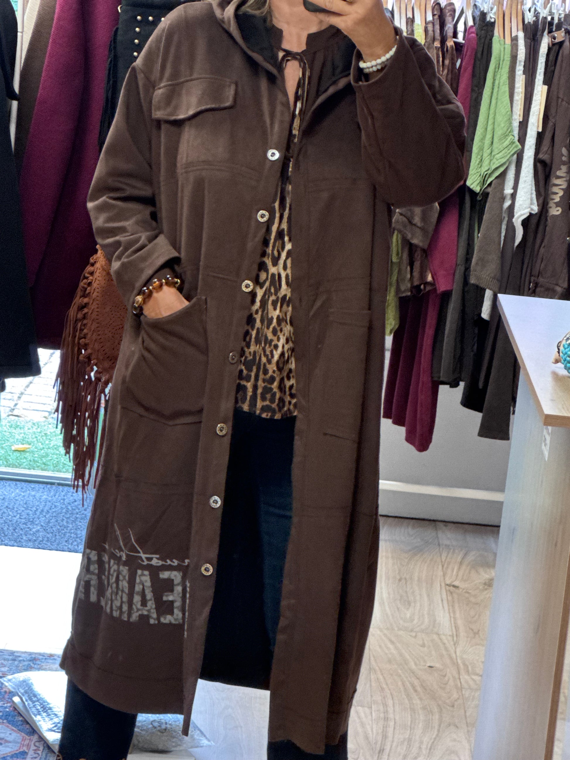 Veste longue suédine marron