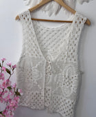 Top gilet crochet crème