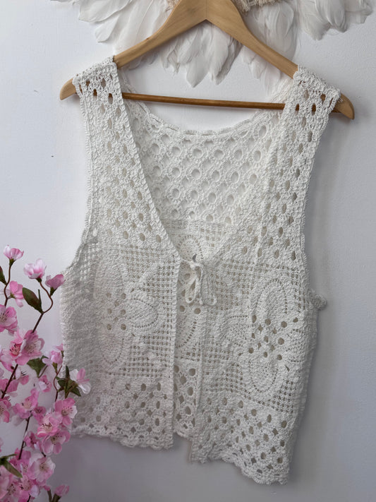Top gilet crochet crème