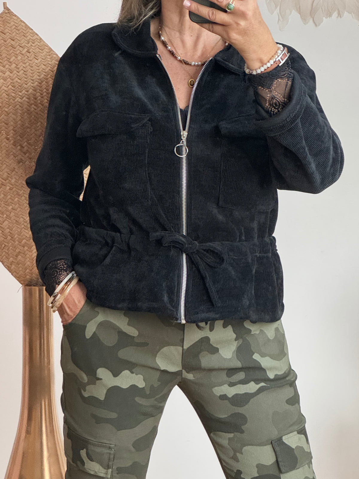 Veste velours milleraies noir