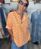 Blouse Léo orange et jaune jolie forme