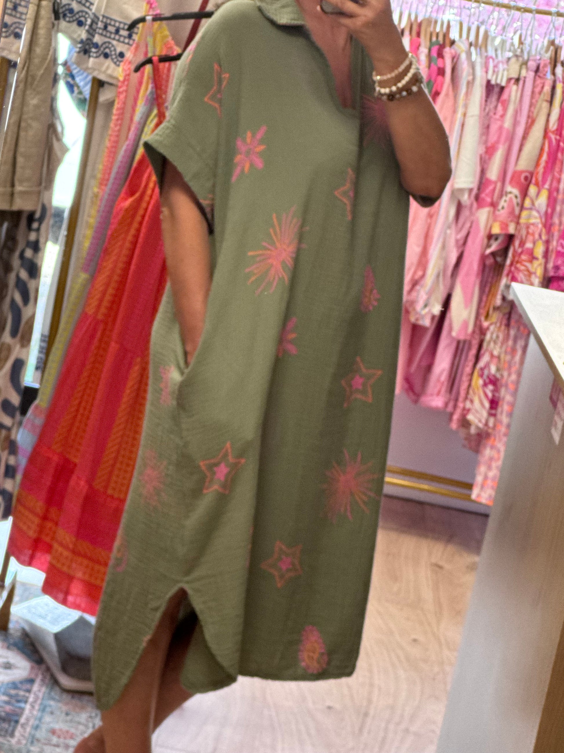 Robe gaze de coton kaki