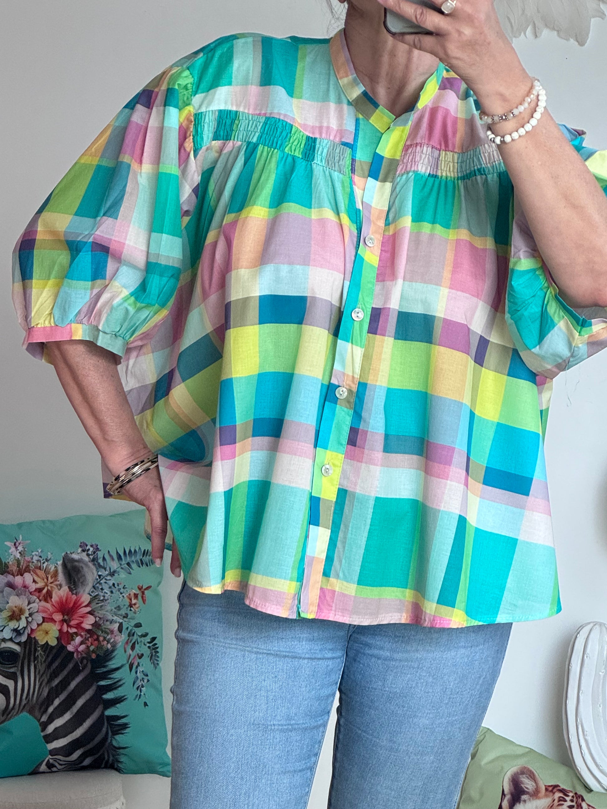 Chemise carreaux turquoise