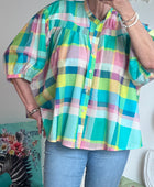 Chemise carreaux turquoise