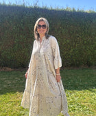 Robe longue bandana et broderie beige