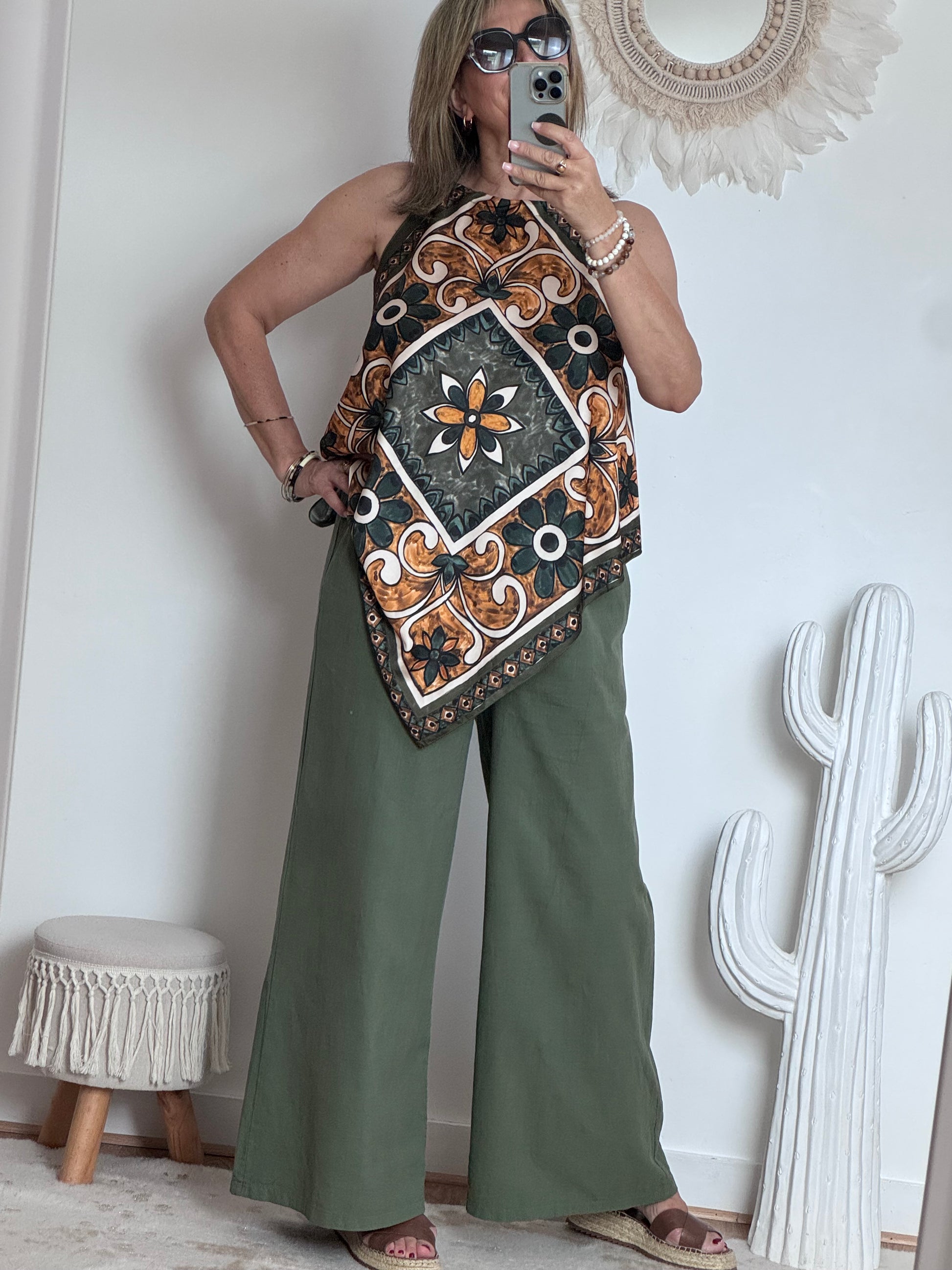 Top foulard kaki