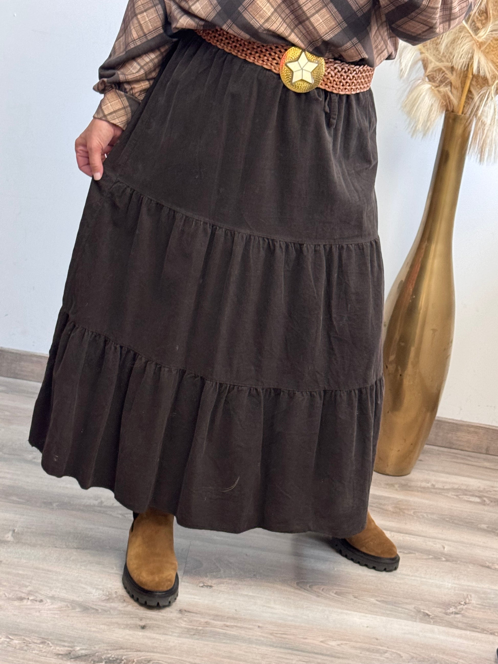 Jupe longue velours côtelé marron