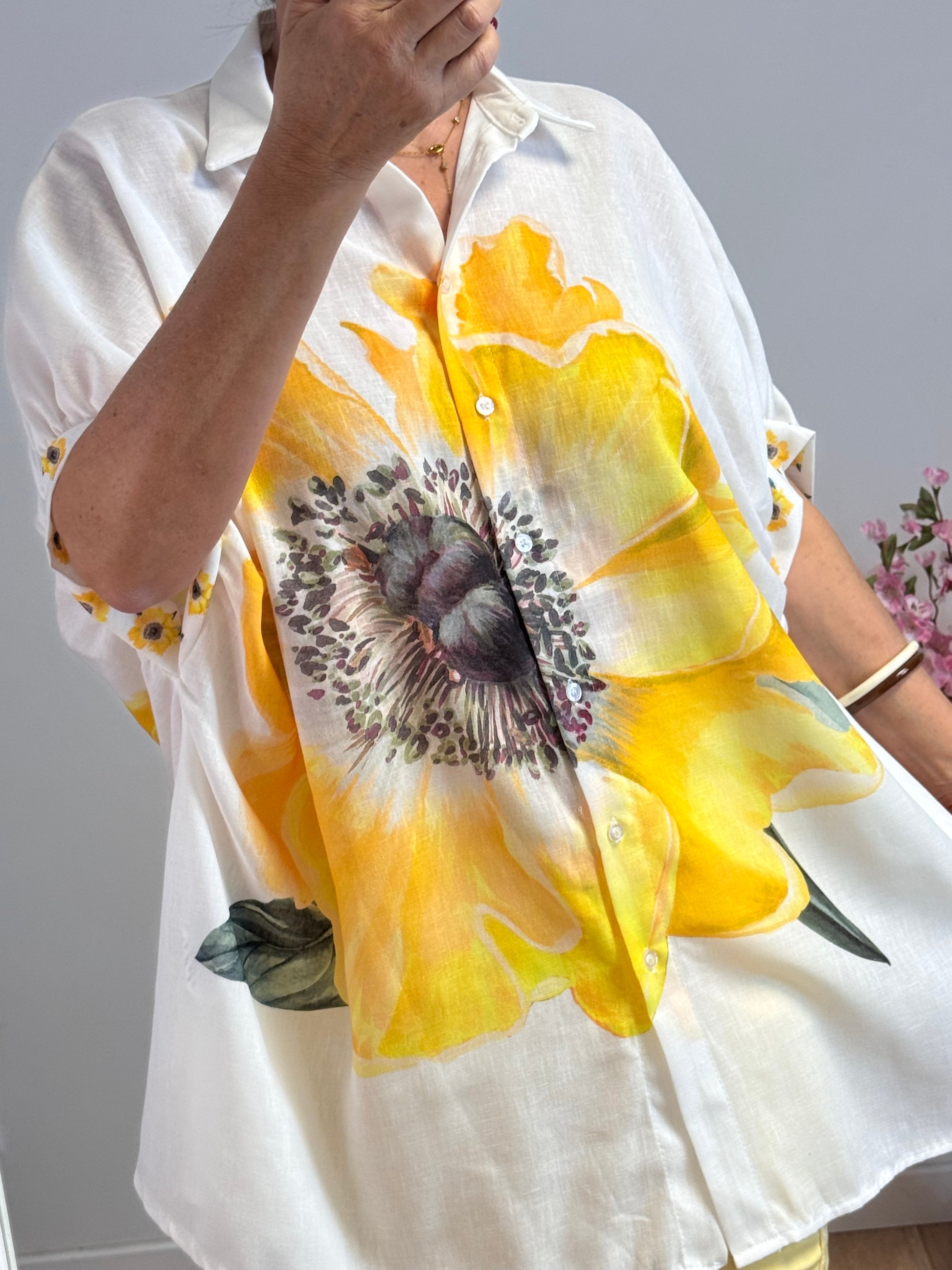 Chemise évasée fleurs jaune TU 38/46