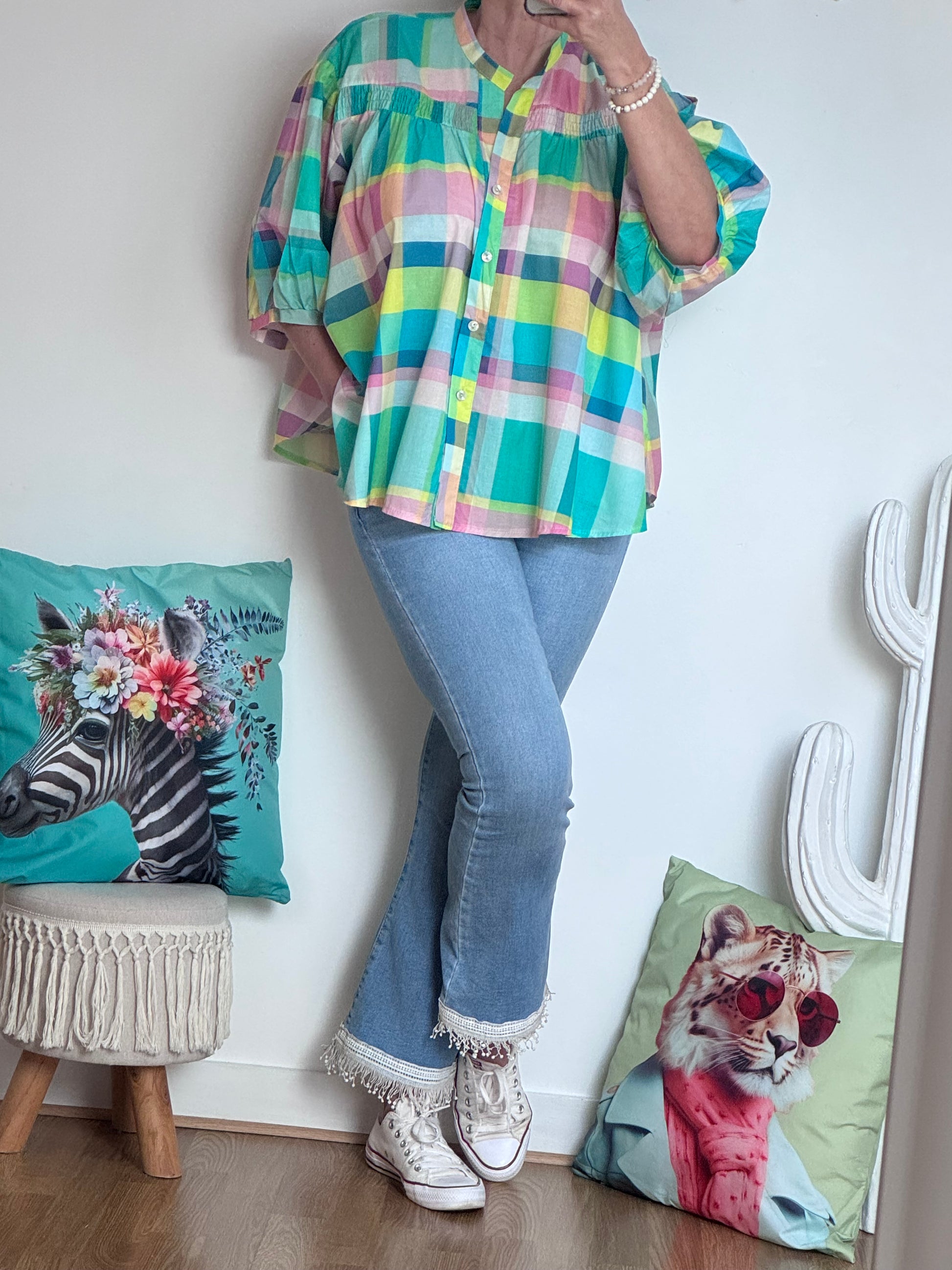 Chemise carreaux turquoise