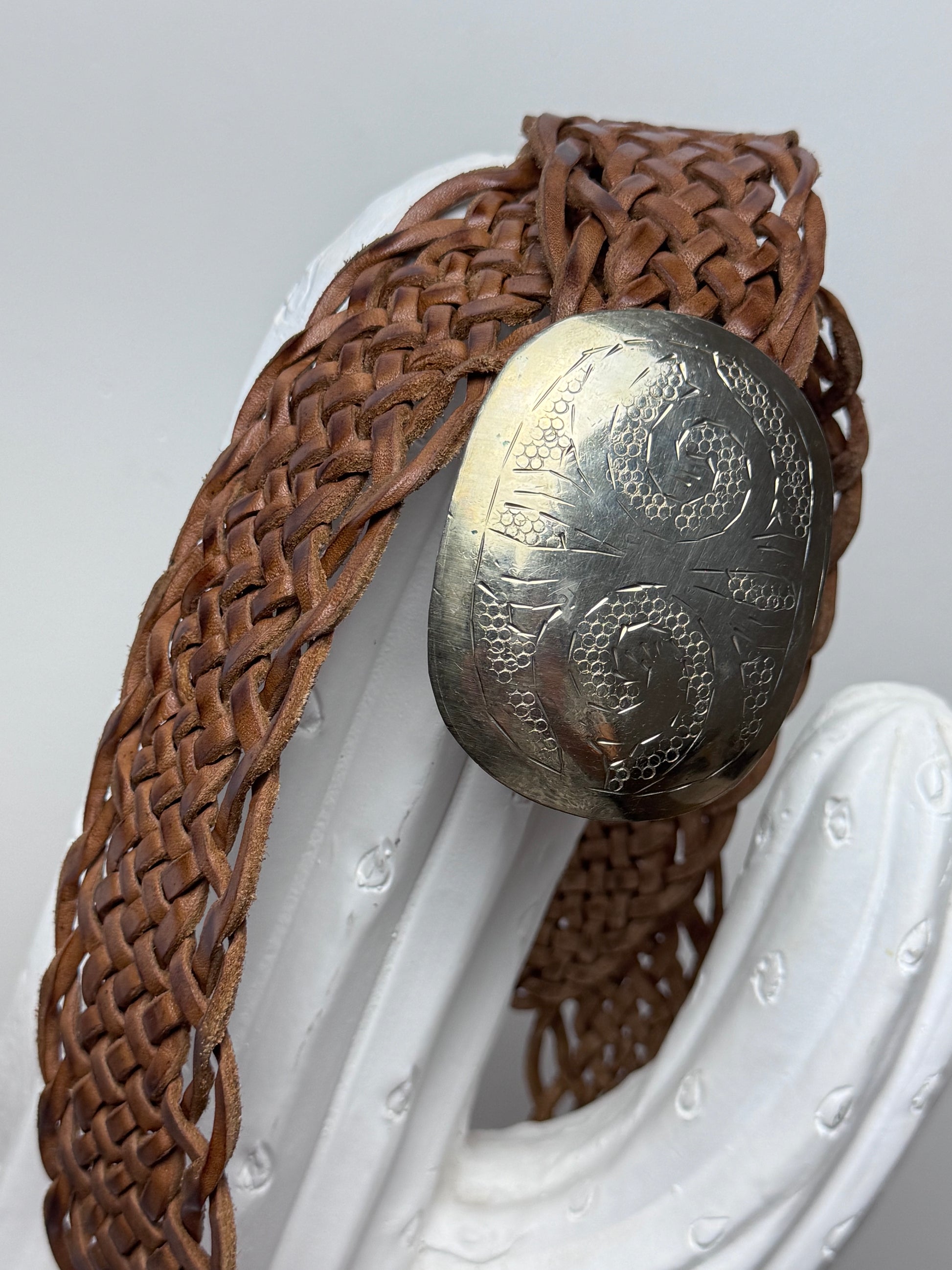 Ceinture cuir tressé marron clair
