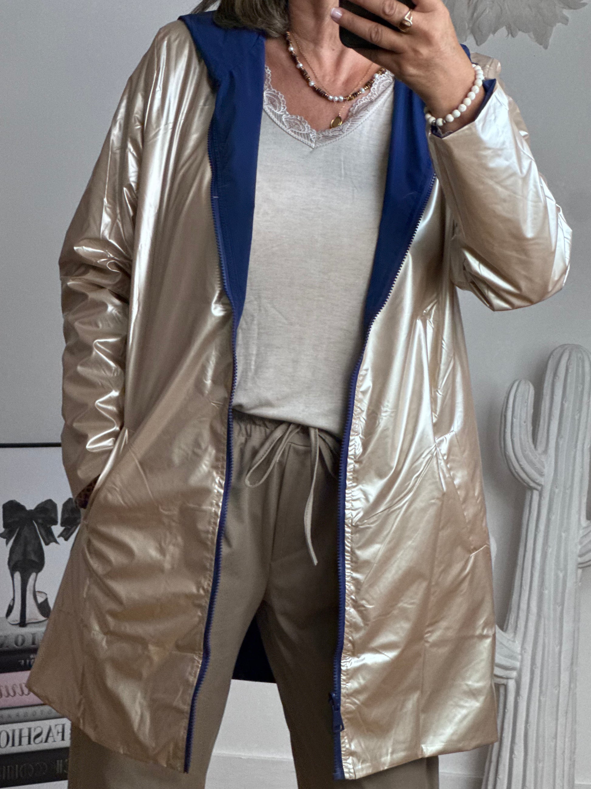 Veste coupe vent réversible marine /dorée