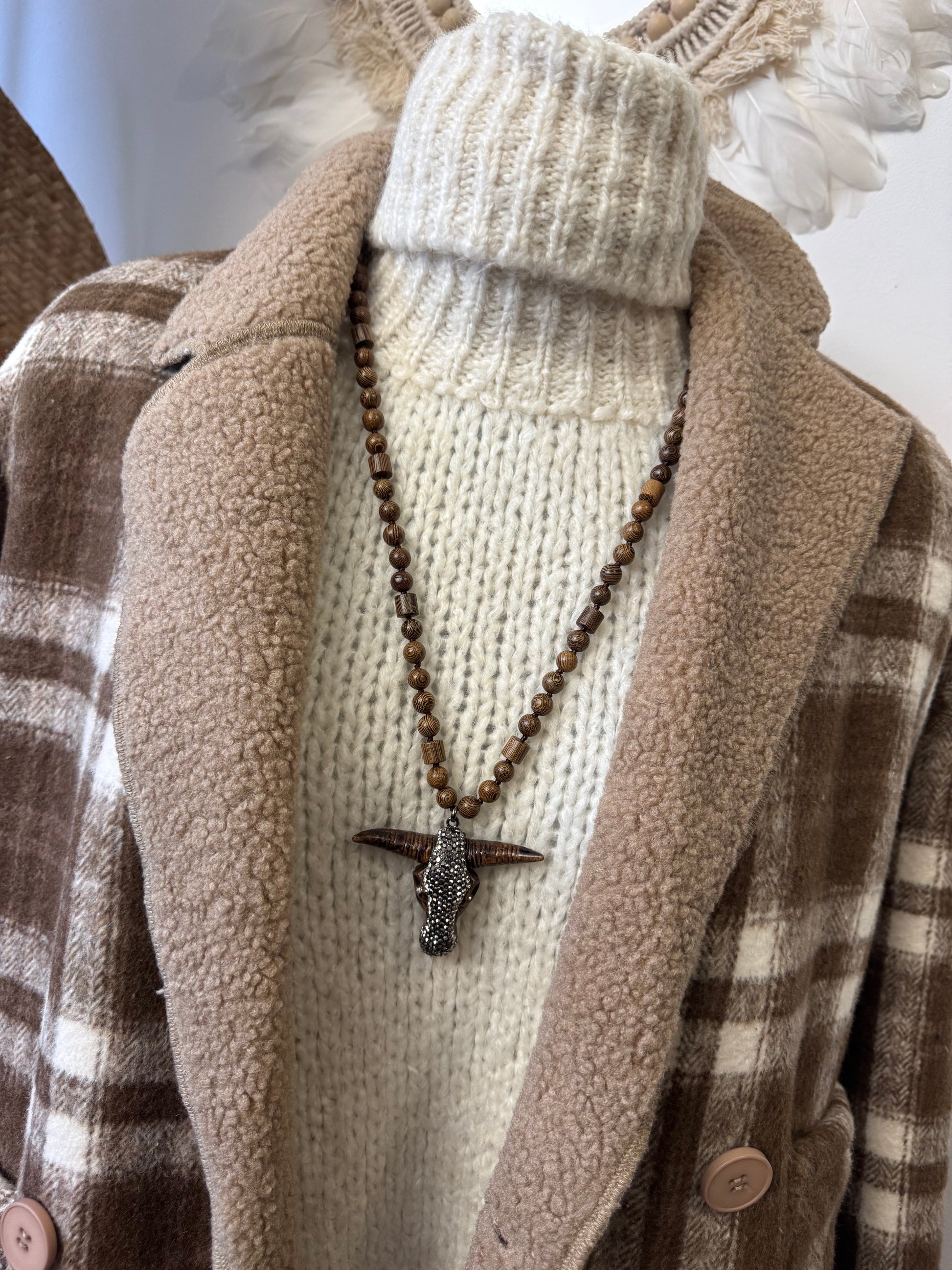 Pendentif  tête de buffle marron artisanal