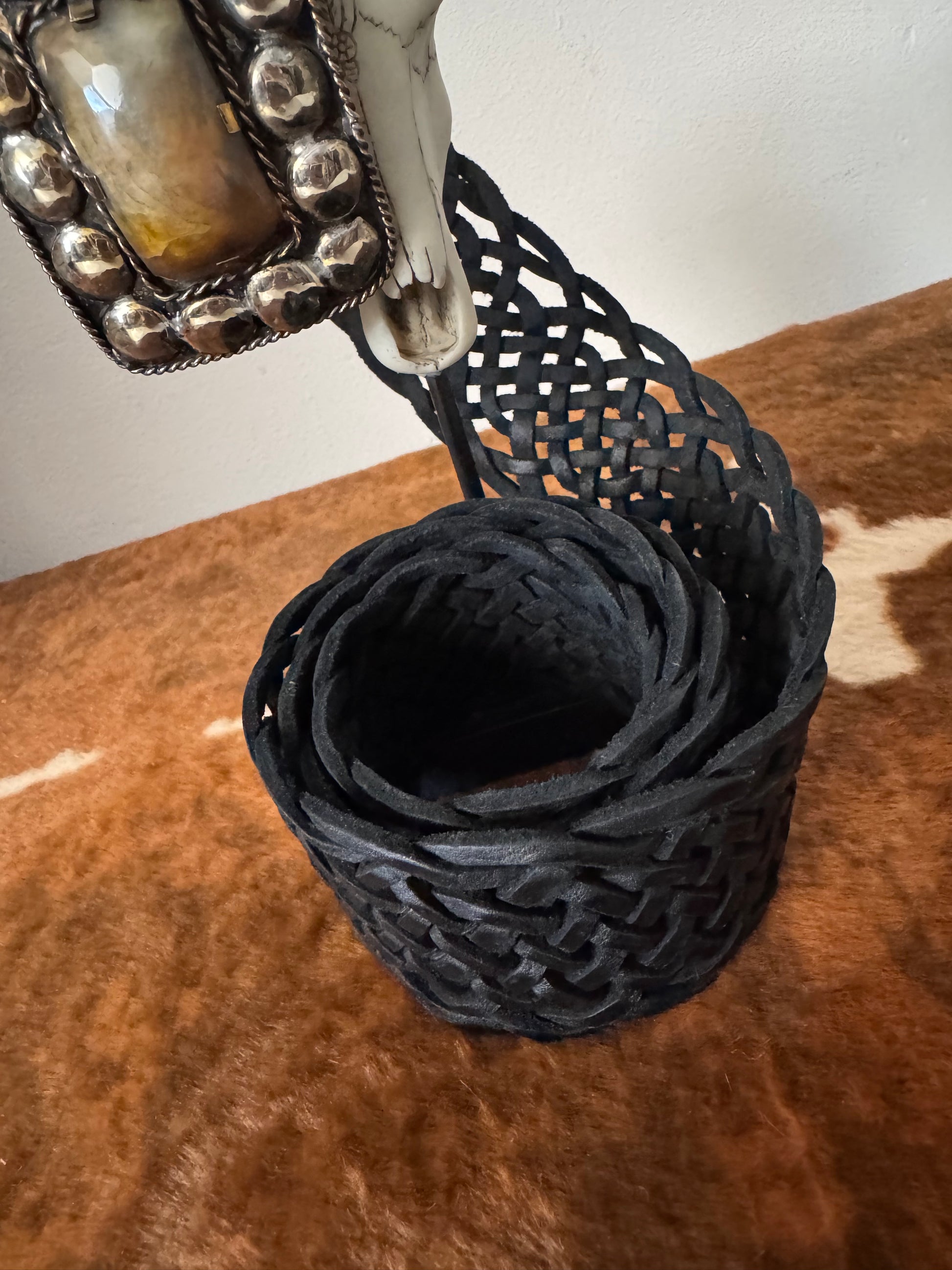 Ceinture bohème cuir véritable noir