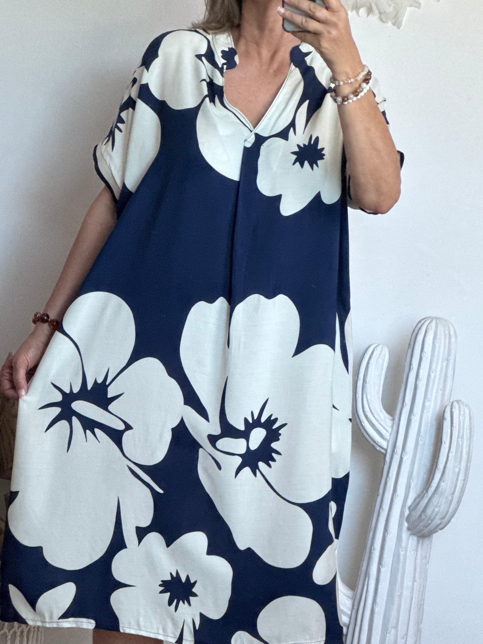Robe floral marine/blanc TU 40/48
