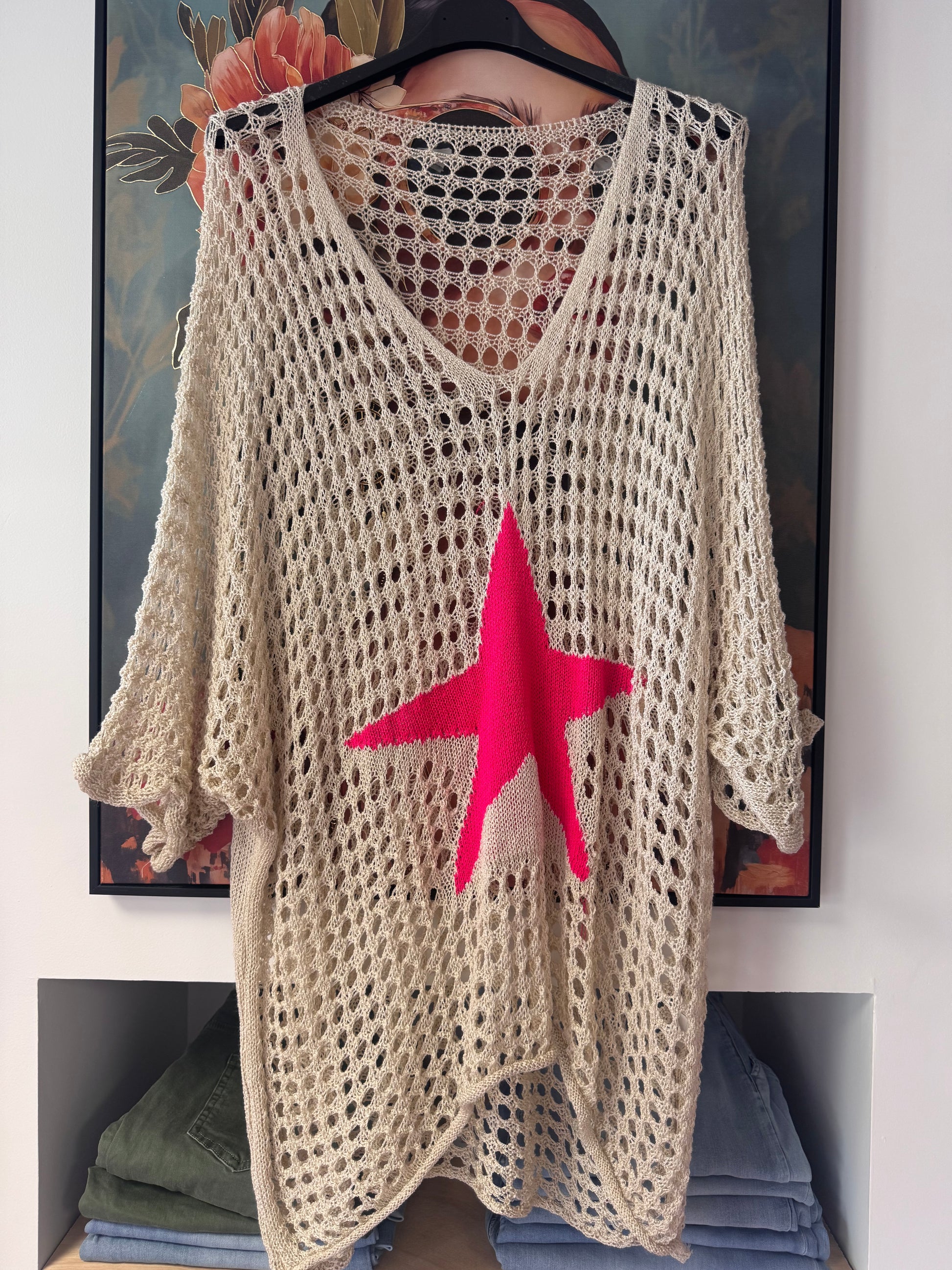 Pull crochet beige